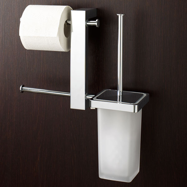 Escobillero Y Portarrollos Para Baño Acero Inoxidable Y Vidrio